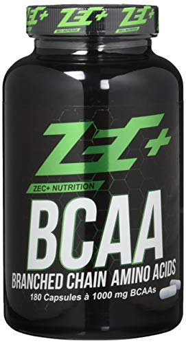 ZEC+ BCAA Kapseln - 180 Kapseln hochdosierte Aminosäuren Kapseln mit L-Leucin, L-Isoleucin, L-Valin, 1.000 mg essentielle Aminosäuren als Sportnahrung für Fitness & Kraftsport, MADE IN GERMANY